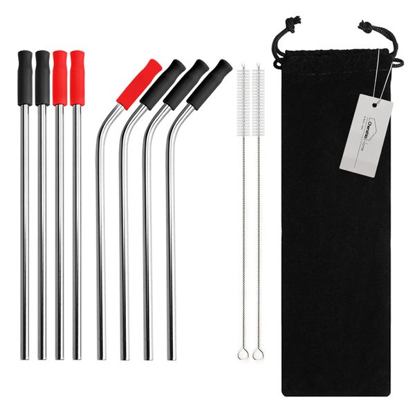 Premium Reusable Stainless Steel Drinking Straws &amp; Pipe Cleaner - 11 Pieces Set