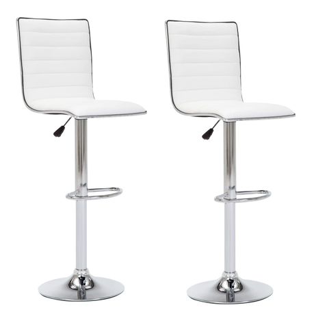 Bar Kitchen Counter Stools with Chrome Base Set of 2 White