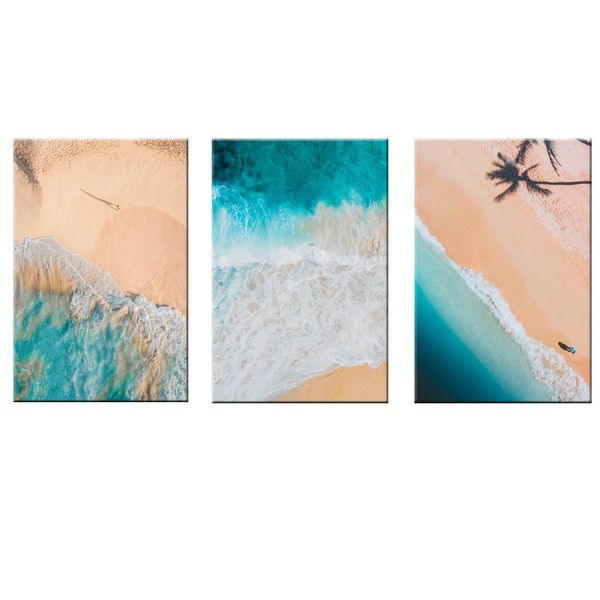 Canvas-Art-3 Pieces Gentle Blue Ocean Water I Wall Art