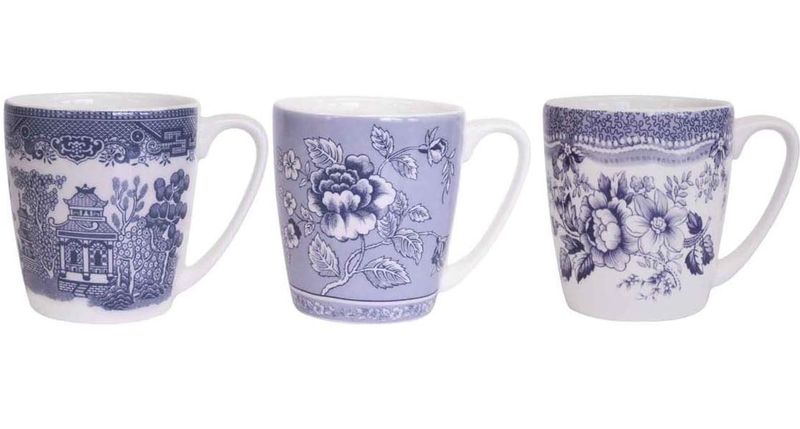 300ml Blue and White Acorn Mugs - 3 Pack