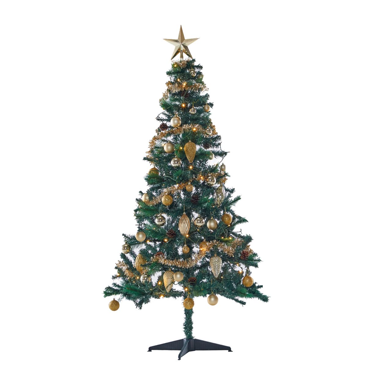 Northern Lights 1.8m Golden Christmas Tree with Pinecones, Lights & Decor