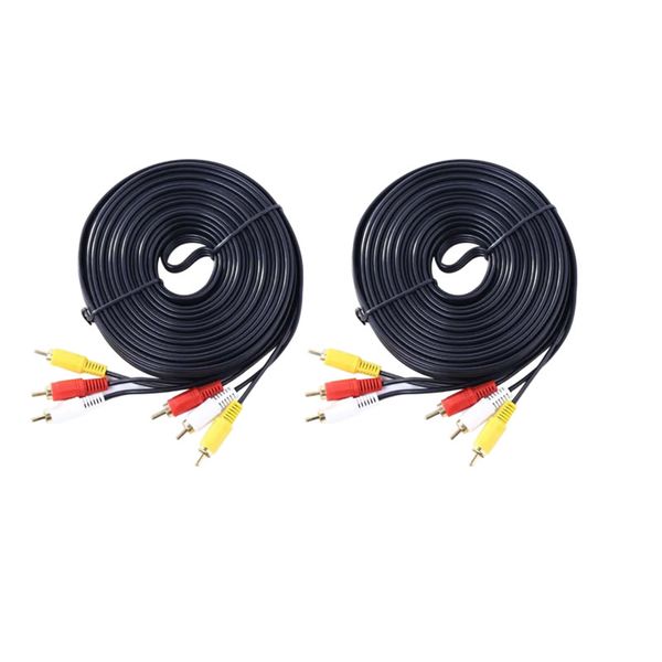 3RCA Male to Male AV Cable 5m - 2 Pack | Composite Audio Video RCA Lead