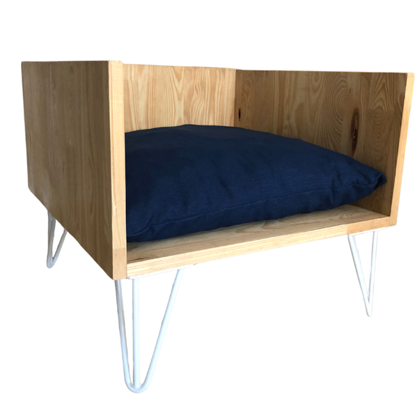 Handmade Wooden Dog Bed with Cushion