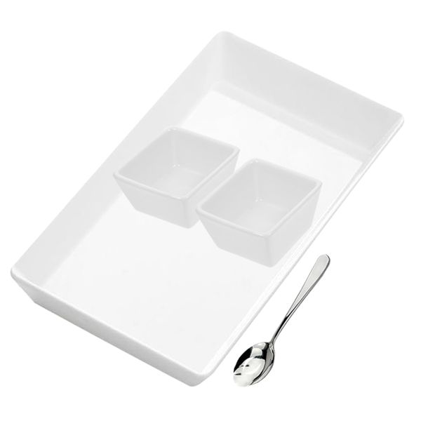 Set of 4 - White Porcelain Serving Platters with 2 Sauce Bowl