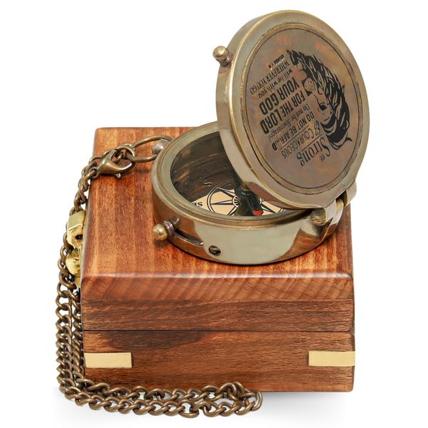 Handmade Antique Brass Nautical collectible Compass with wooden box