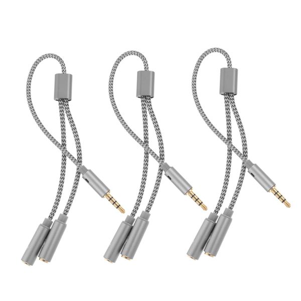 3pcs Headphone Microphone Adapter Cable Audio Splitter for Wired