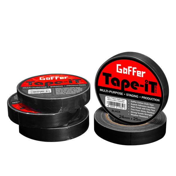 Tape-iT 5 Pack of 1inch Black Gaffer Tape Rolls 24mm x 25m | Ti2425BG5