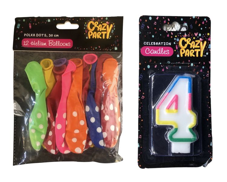 Birthday Age 4 Colour Candle + 12 Balloons