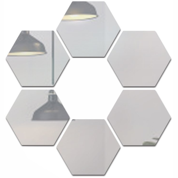 Hexagon Mirror Tiles D cor Silver Self Adhesive - 20cm - Large Pack of 6