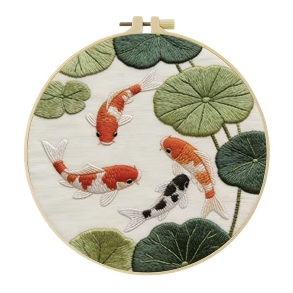 20x20cm Fish in a Pond Embroidery Kit - Complete Beginner-Friendly DIY Set