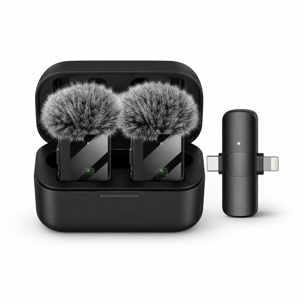 3-in-1 Wireless Lavalier Microphone, Suitable for Smartphones.