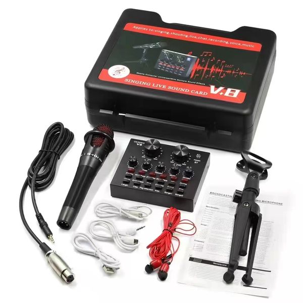 Condenser Microphone Bundle,E300 Mic Kit With V8 Live Sound Card-Black