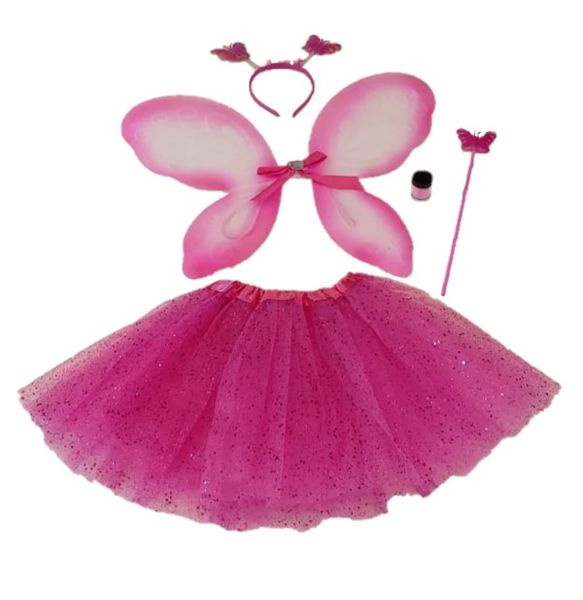 Tutu - 5 Piece Fairy Princess Kids Costume - Hot Pink Dusted with Bling