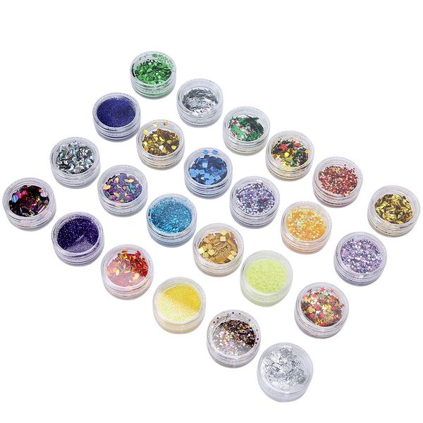 24 Bottles Nail Glitter Powder Sequins Nail Art DIY Flakes Decorations