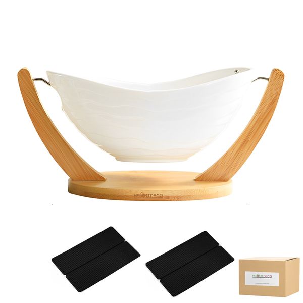 Heartdeco Hanging Ceramic Fruit Bowl with Bamboo Stand