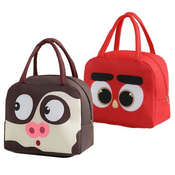 2P Reusable High Capacity Lunch Tote Bags for Work,Bento bag - Red+Brown