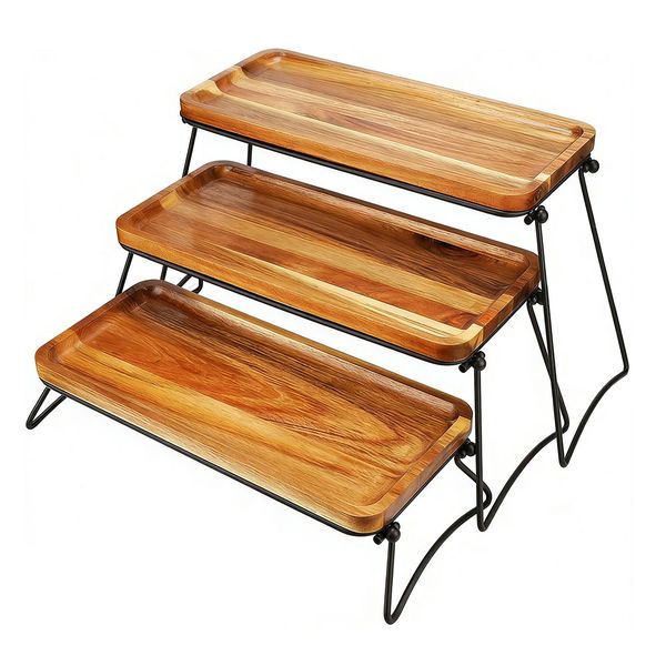 3 Tiers Wooden Cupcake Stand, Acacia Wooden Dessert Table Display for Party