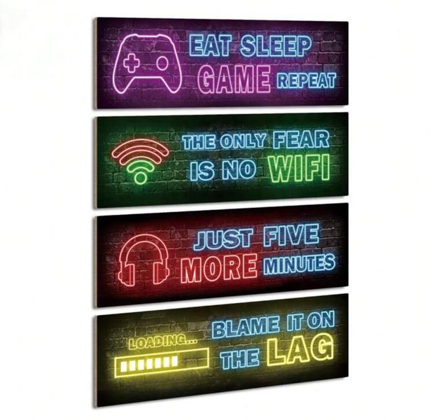 Putuo Decor Printed Vibrant Neon Gaming Sign - 4 Piece