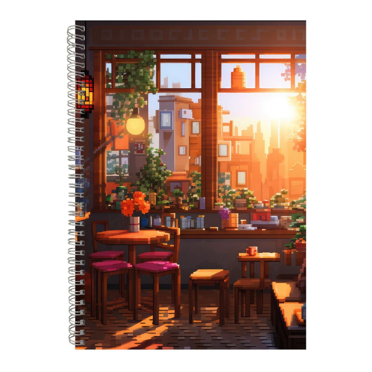 Pixel Art A4 Notebook Spiral and Lined with Trendy Cafe Graphic Notepad ...