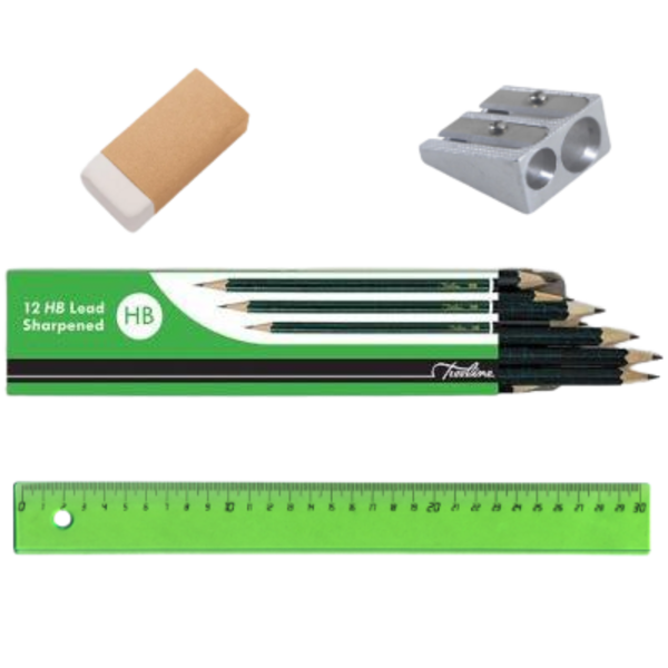 Pencil Sharpener, Eraser Ruler and 12 x Pencils Set Buy Online in
