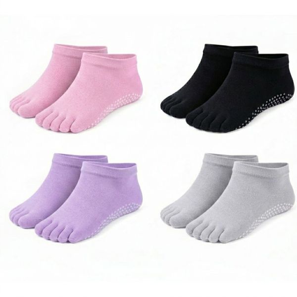 Arfast- Five-Toe Non-Slip Yoga Socks Anti-Skid Grip Pilates Socks (4 Pairs)