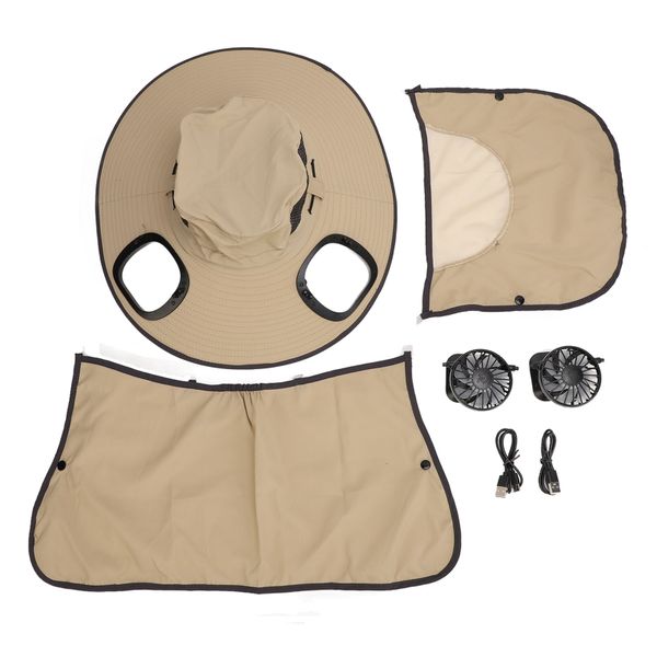 Khaki Men's Dual Solar Fan Sun Hat
