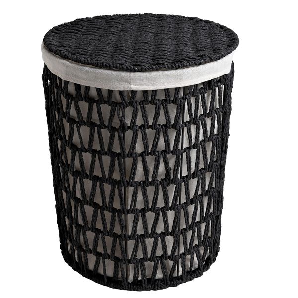 George &amp; Mason - Black Rope Cylindrical Laundry Basket - 53cm
