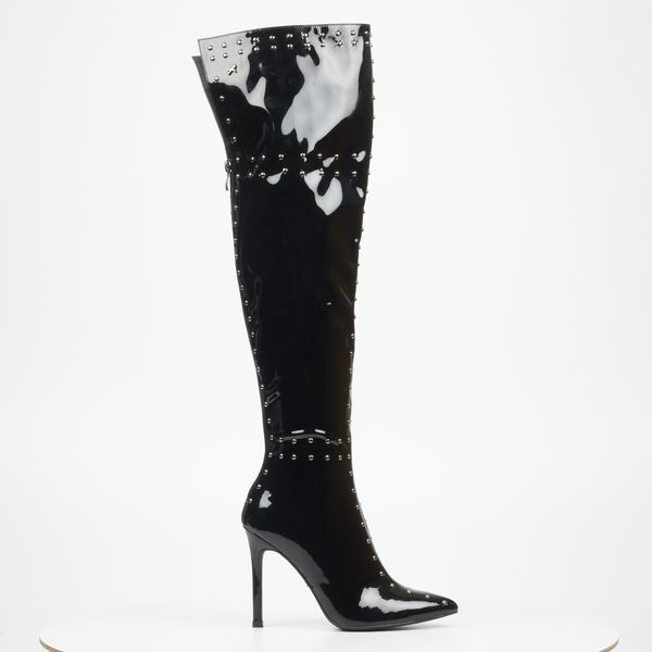 Rock &amp; Co Mugshot 1 Women Faux Patent High Heel Long Boots - Black