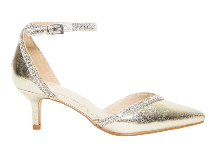 Quiz Ladies - Gold Foil Diamante Low Court Heels | Shop Today. Get it ...