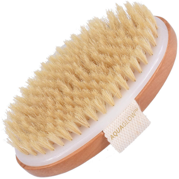AquaGlow Dry Skin Body Brush -Natural Bristles/Removes Cellulite- Wet &amp; Dry