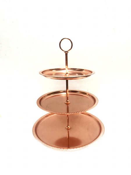3-Tier Cup Cake Stand with Beaded Edging-Rose Gold Finish