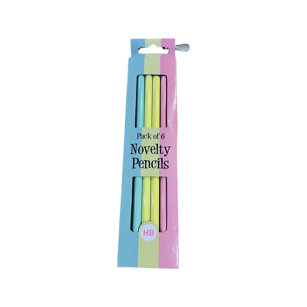 Novelty Pencils pack of 6. Blue,Yellow,Pink