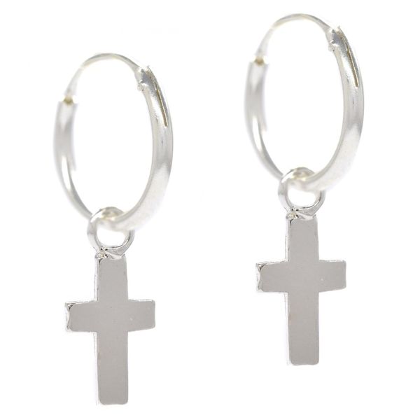 Silverbird 925 Sterling Silver 12mm Hoop with Cross Charm Drop Earrings