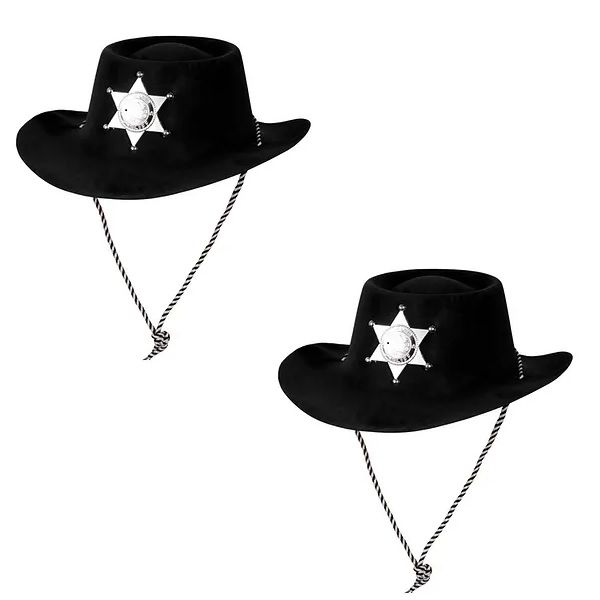 Black Felt Cowboy With Deputy Sheriff Badge Hats - 2 Piece