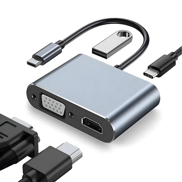 TYPE - C TO HDMI 4K Adapter With VGA + USB 3.0 + USB C Suport 87Watt-4 in 1