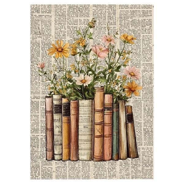Book Stack With Flowers - A1 Poster