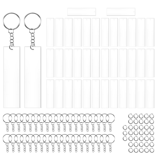 120 Pieces Rectangle Acrylic Key Chain Blank Transparent KeyChain