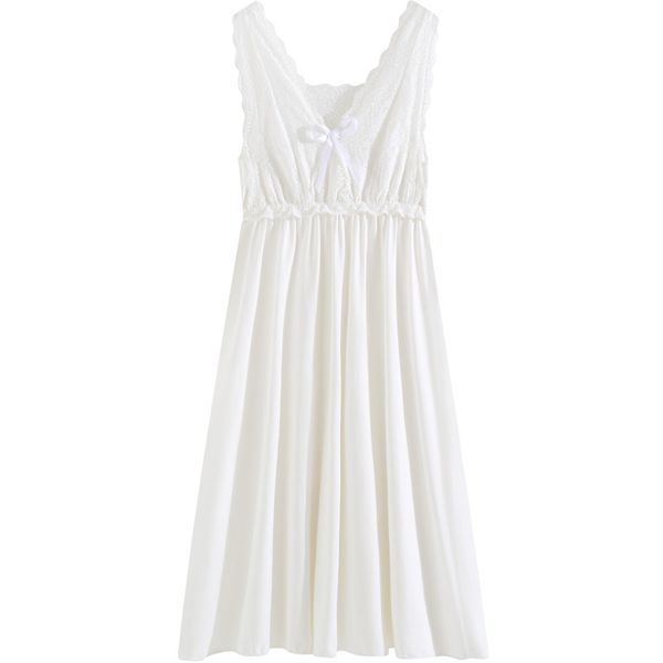 Lace Comfortable Pajama Long Strap Skirt with Chest Mat Clothes - Size L