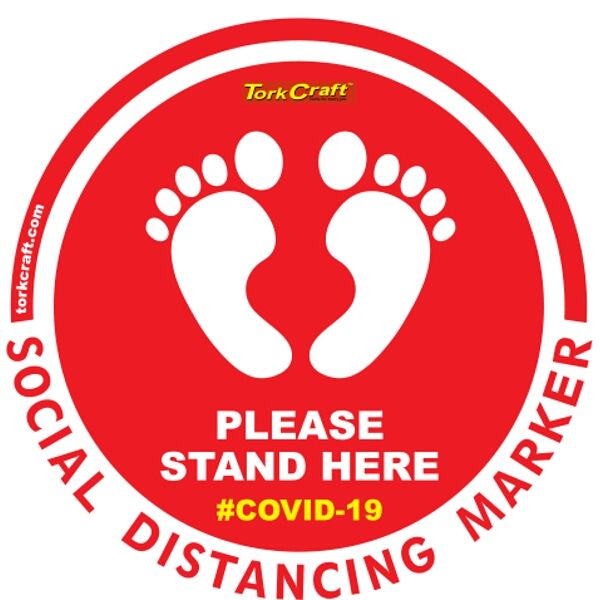 Covid 19 - 400mm Round Social Distancing Graphic - Tork Craft Red Feet Here Please