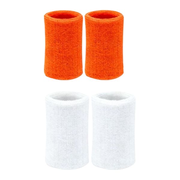 Sweatbands Sport Wrist Bands Breathable Cotton Orange And White-4 Pack