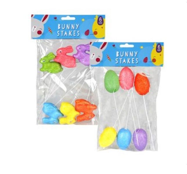 6 Piece Easter Glitter Foam Bunny Stakes x 2