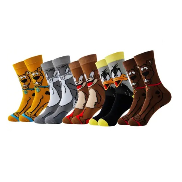 5 Pairs of Cartoon Character Happy Socks for Men and Boys