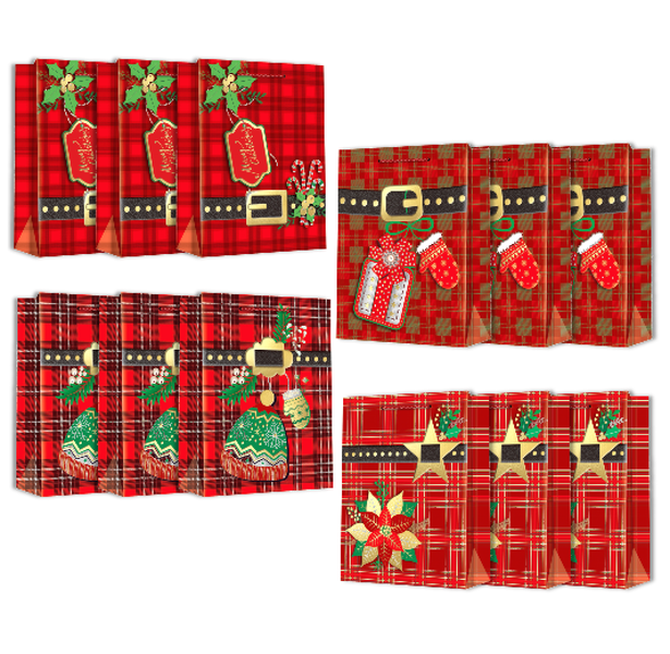 Christmas Gift Bags Premium Paper Carrier Bags Bulk Pack -12 Pack - Size: S