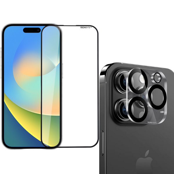 TechByte Tempered Glass Screen + Camera Lens Protector for iPhone 16 Pro
