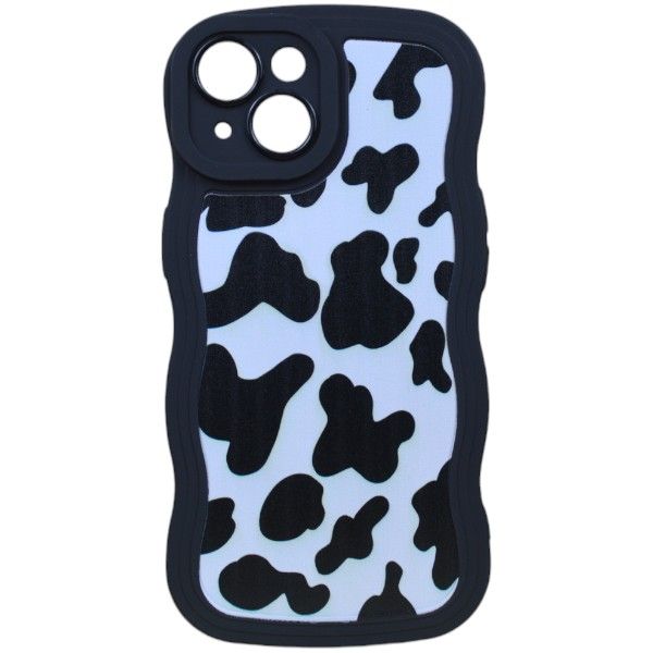 Cow Print Wavy Edged Phone Case Compatible with iPhone 15 - Black/White