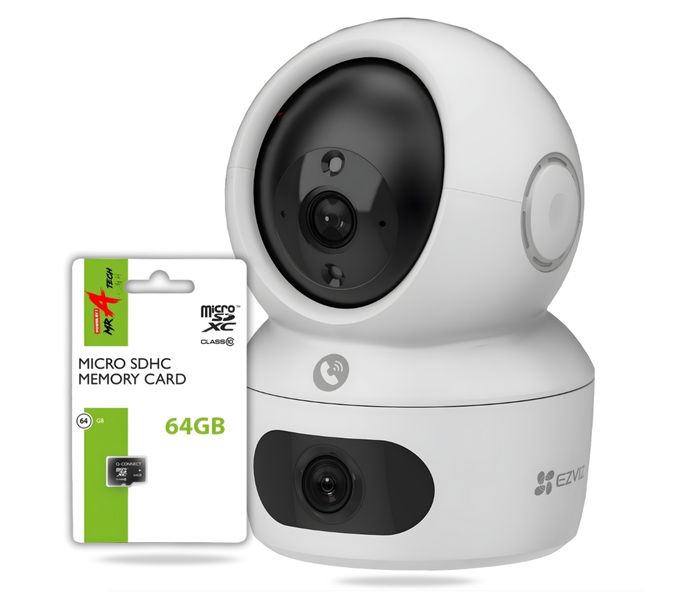 EZVIZ H7C 2K Dual-Lens crystal- clear day/night full-color + 64GB SD CARD