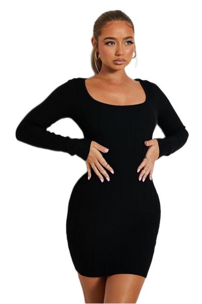 I Saw It First Ladies - Black Recycled Varigated Sq Neck Mini Dress