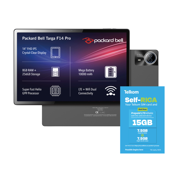 Packard Bell Targa F14 14" LTE + Wifi 8GB + 256GB Tablet + 15GB Telkom Data