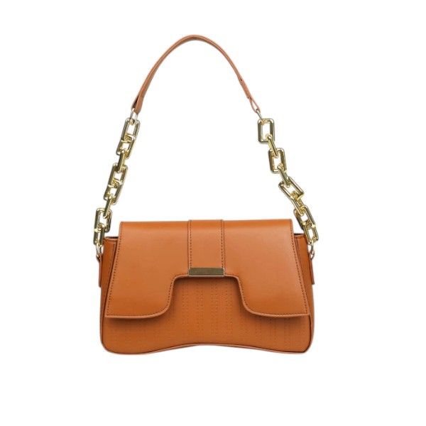 Gilded Curve Chain Strap Shoulder Bag - Tan