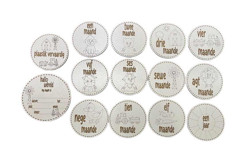 13 Milestone Farm &amp; Animals Afrikaans Plaas Baby Shower Gift + 1 Birth Card